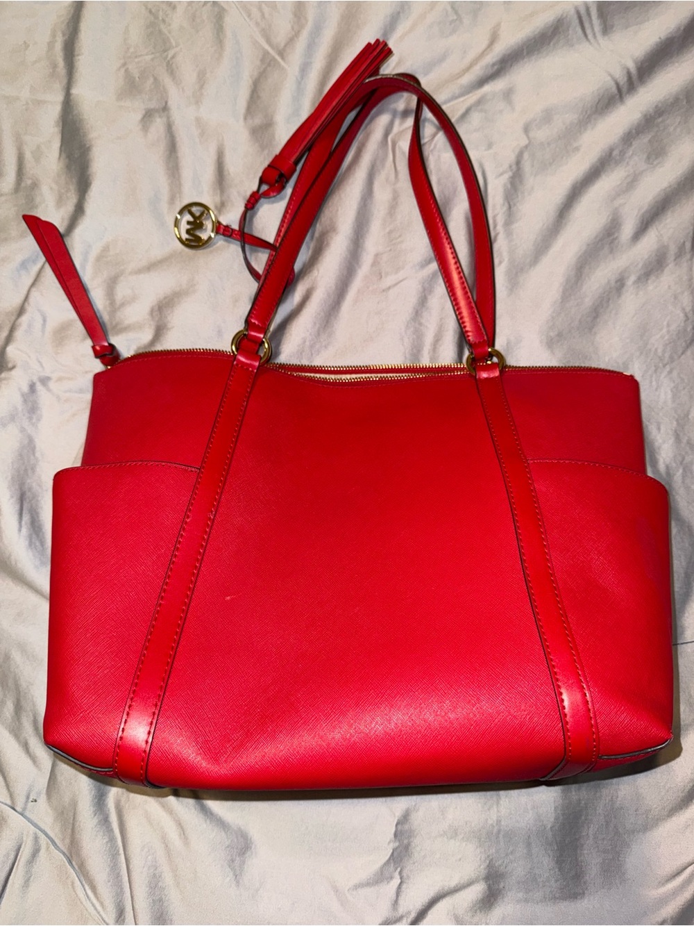 Bright Red Michael Kors Sullivan tote features Saffiano leather - Picture 3 of 7